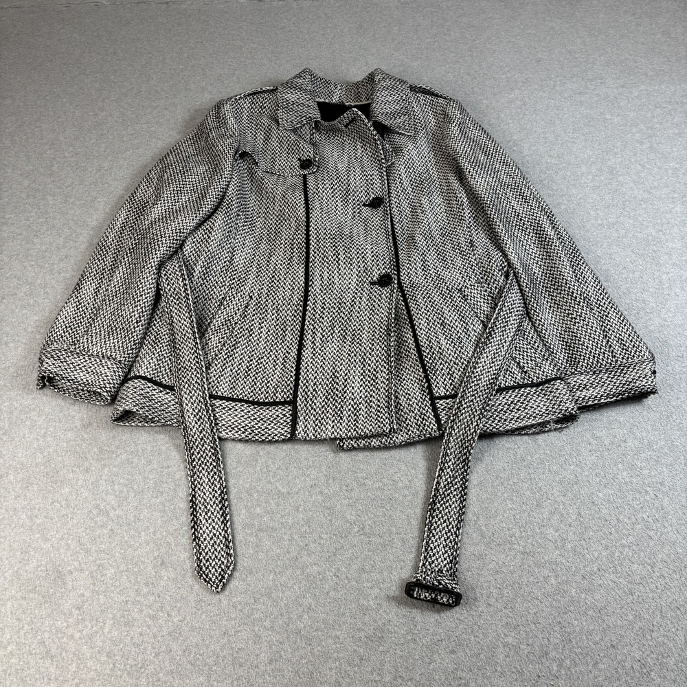 Banana Republic Jacket Women Large Black Tweed Belt Line Office Heritage Classic